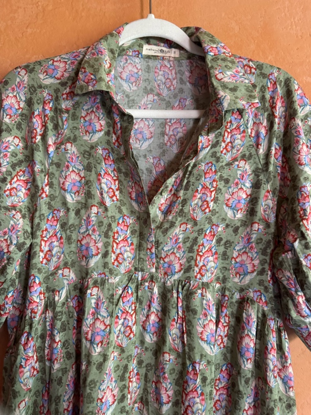 Natural Life Floral Boho Midi Dress Button Front Cottagecore Prairie - Picture 3 of 11